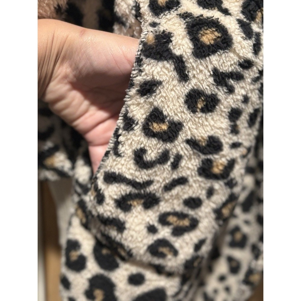 Leopard Sherpa Hooded Cardigan Womens Cozy Lounge Wrap Jacket - Picture 5 of 9